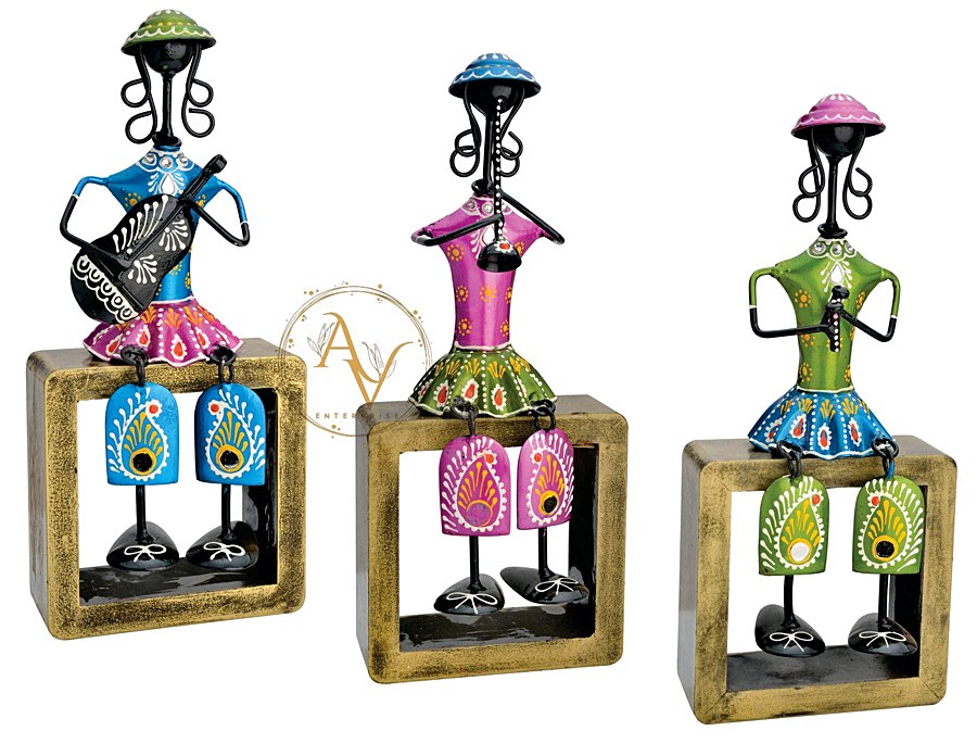 Colourful handcrafted figurine set mixing styles, colours and textures