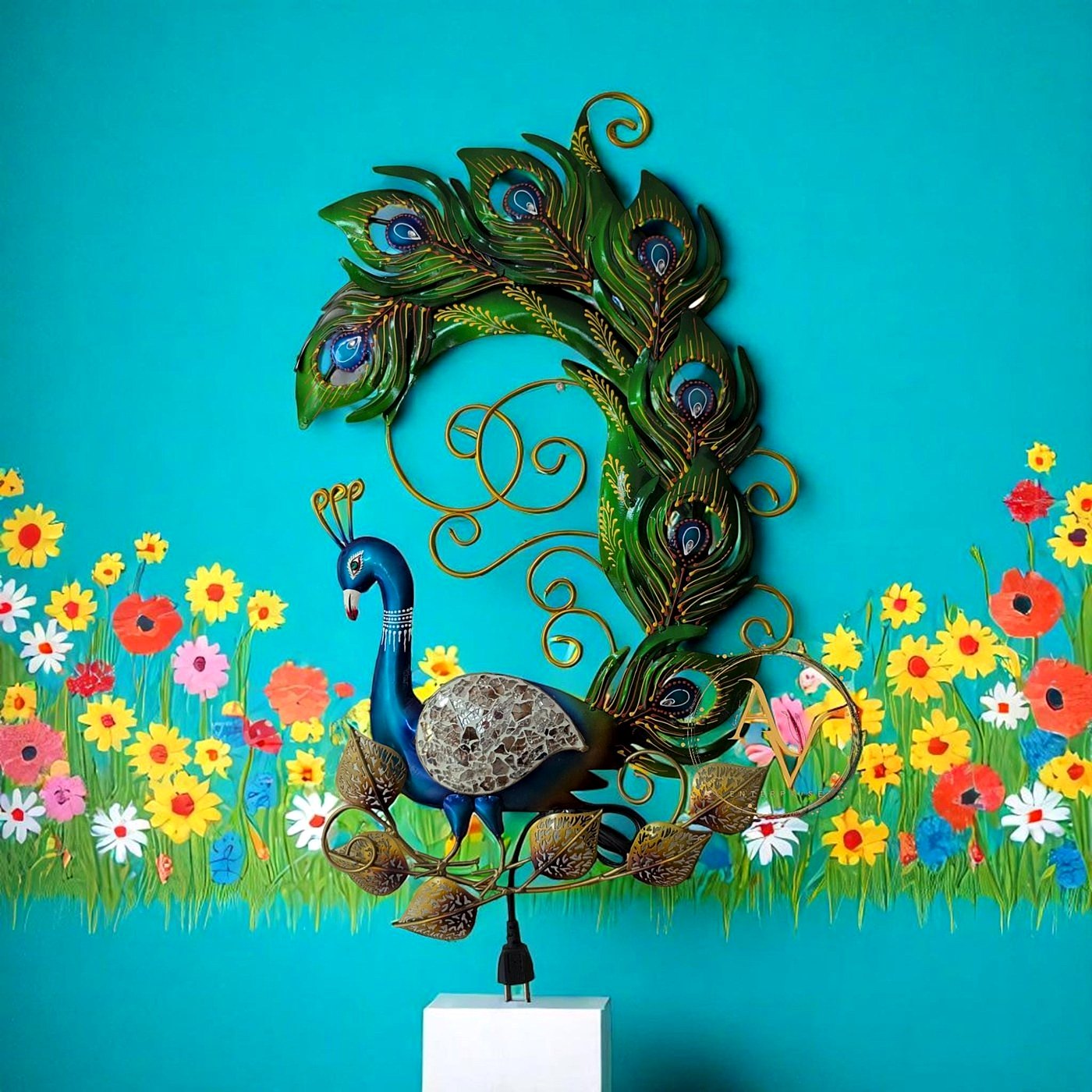 Colourful handcrafted peacock metal wall art, an expressive statement of personal taste